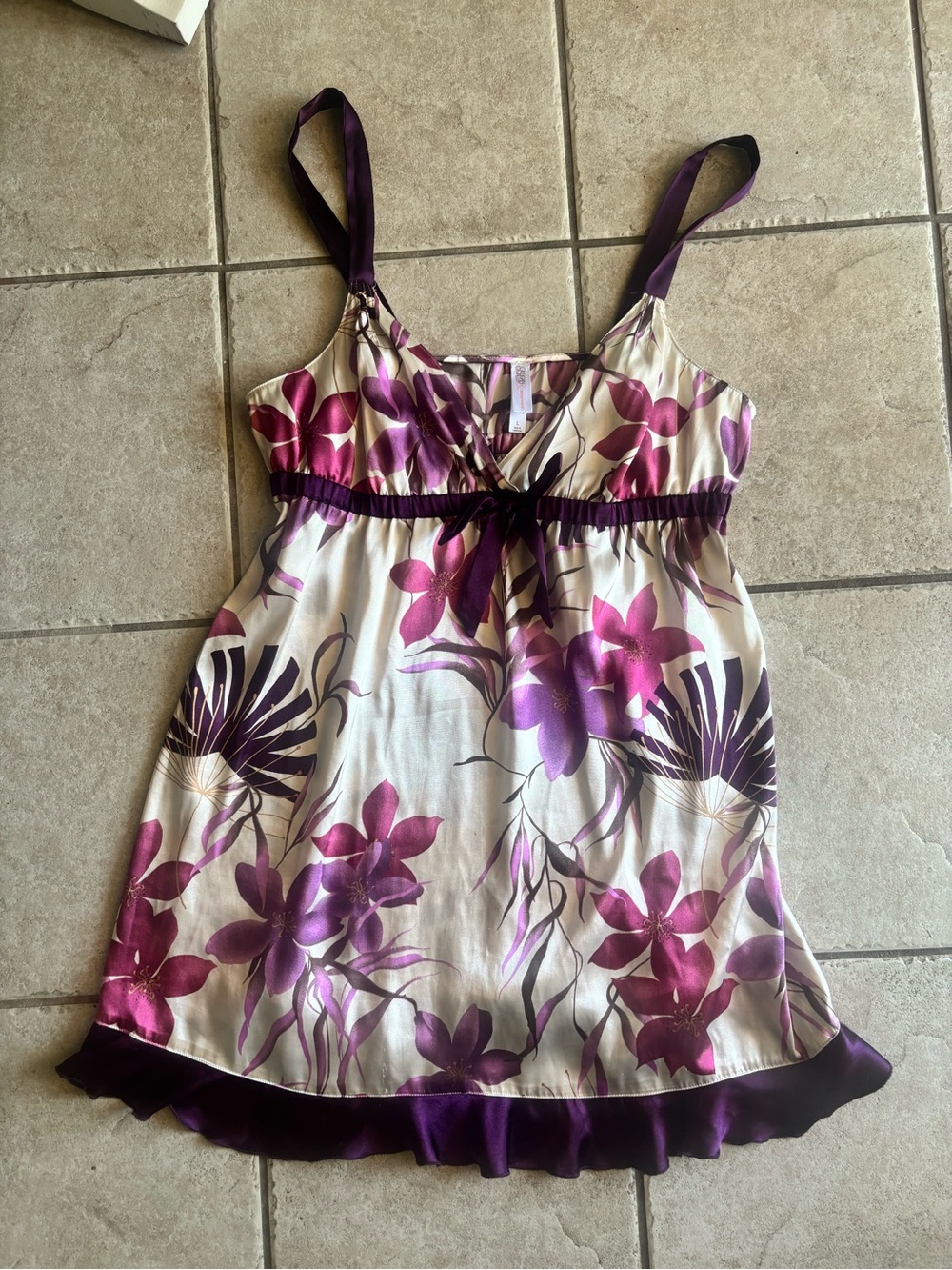 Gilligan & O'Malley Ivory and Purple Floral Sundress Top